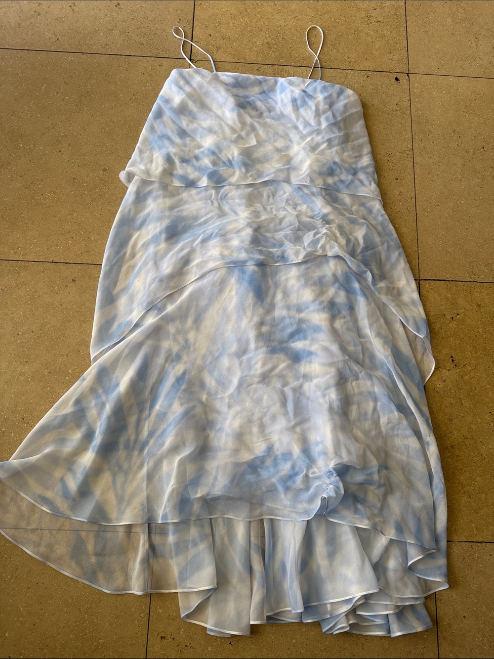 Michael Kors Collection Light Blue and White Marble-Print Midi Slip Dress